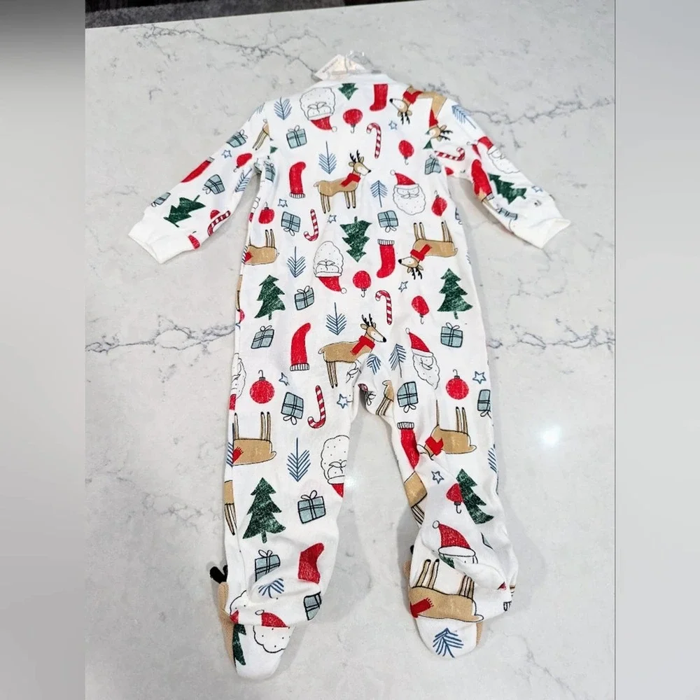 CARTER'S Christmas Footed Pajamas with Reindeer Santa Trees Presents 9 Month - Picture 4 of 12